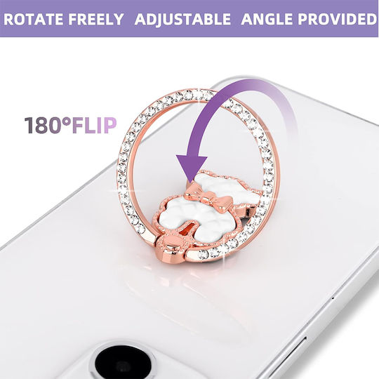 Z21-d Universal Phone Ring Holder – 360° Rotating Metal Grip Bear Head Design & Rhinestones 19000-white