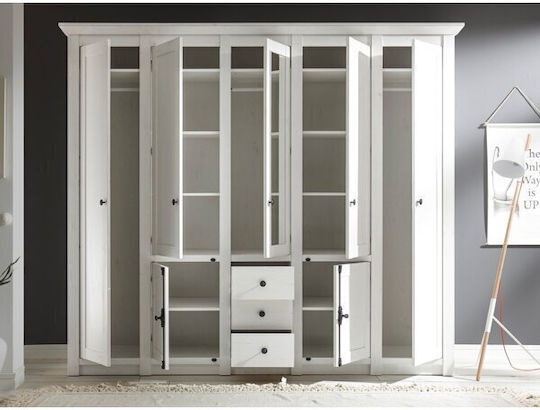 Marfere 120 Πεντάφυλλη Ντουλάπα με Καθρέπτη 236x64x206cm Λευκό Πεύκο