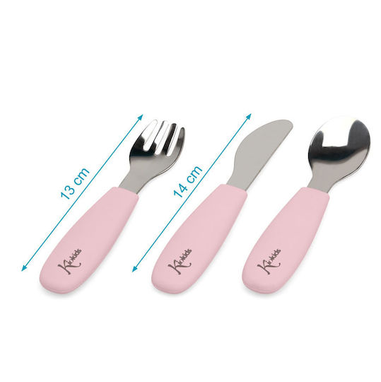 Kiokids Baby Cutlery Set made of Silicone for 6+ months Pink 3pcs
