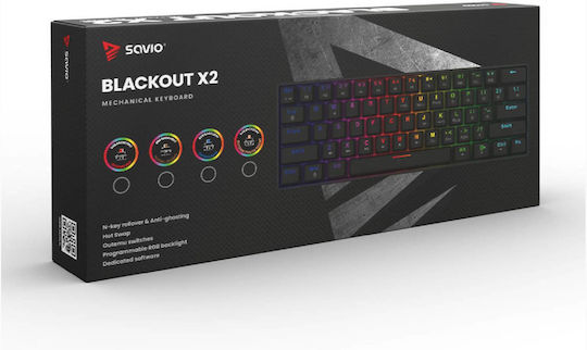 Savio Blackout X2 Gaming Mechanical Keyboard 60% with Outemu Peach switches and RGB lighting (English US)