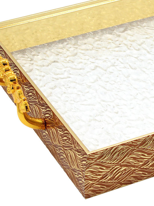 Keskor Rectangular Serving Tray with Handles in Gold Color 41x28x5cm 46609-1 1pcs