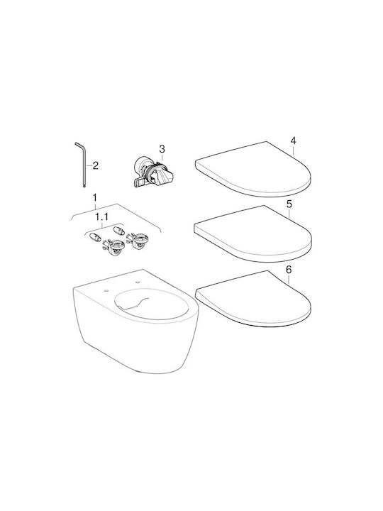 Geberit Wandhängende Toilette mit Deckel Sanftes Schließen Weiße