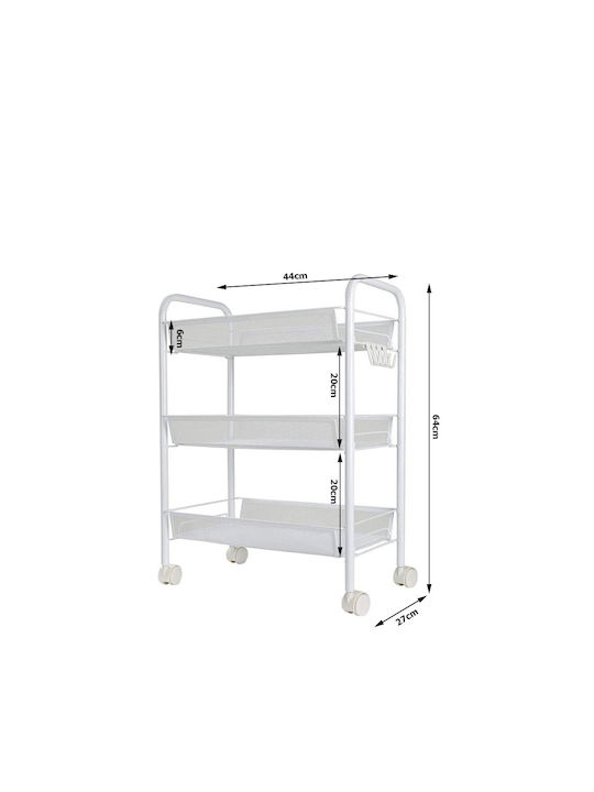 Verk Group Metallic Kitchen Trolley 3 Tiers White 44x27x64cm