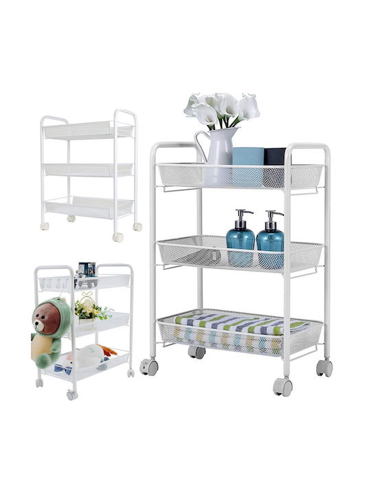 Verk Group Metallic Kitchen Trolley 3 Tiers White 44x27x64cm