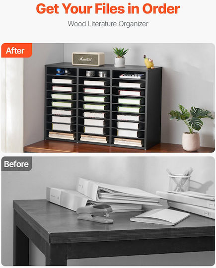Vevor Wooden Literature Organizer 27 Θέσεων Αφαιρούμενα Ράφια Μαύρο