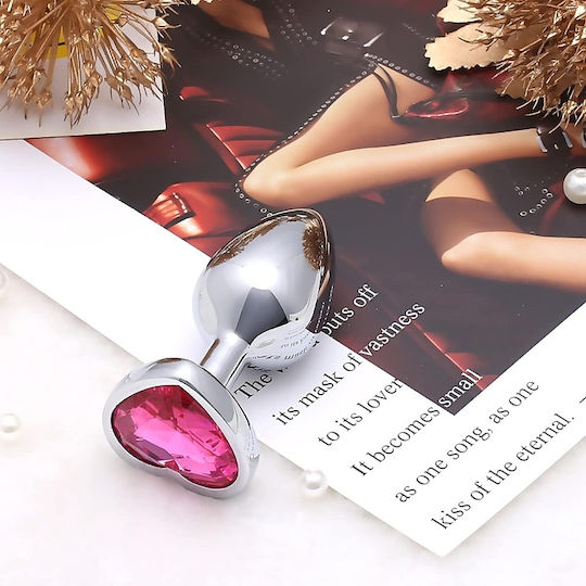 Smd Butt Plug Πρωκτική Σφήνα S 7cm Silver Pink Heart
