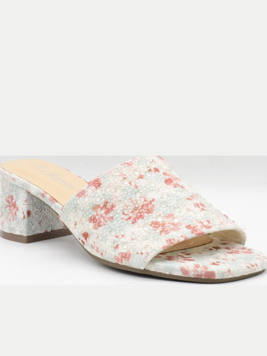 Mule cu Gros Toc Light Blue/Red