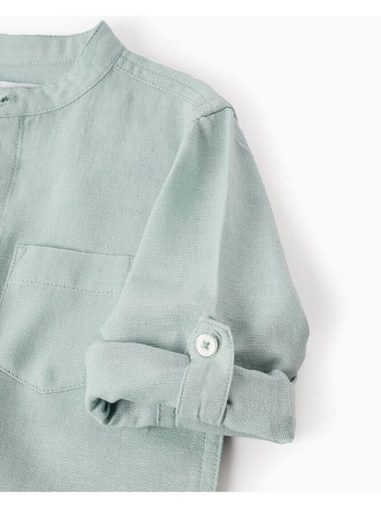 Kids Shirt Long Sleeve Linen Mint Green