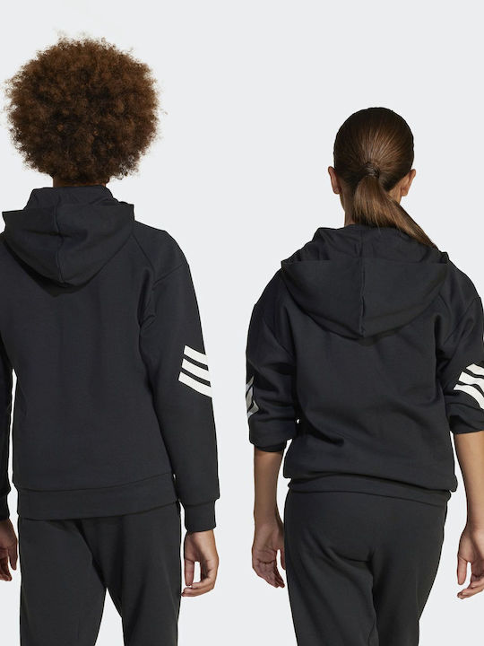 Kids Sweatshirt Cardigan With Hood And Pockets Black Future Icons 3-Stripes
