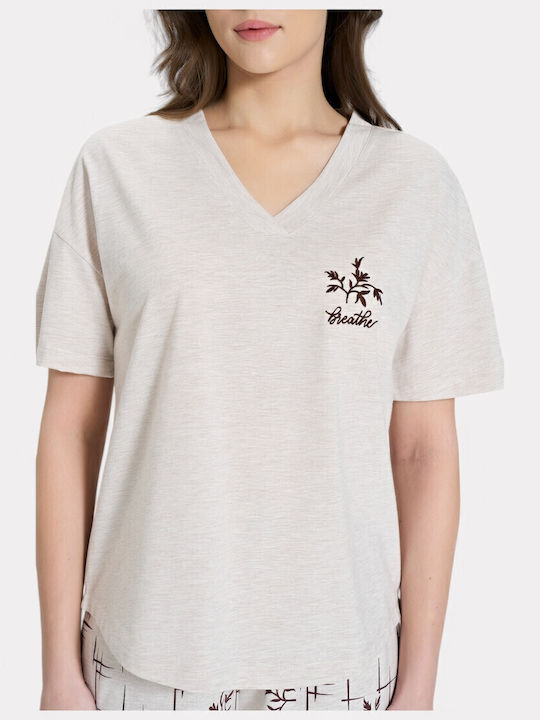Pijadore Sommer Damen Pyjama-Set Beige