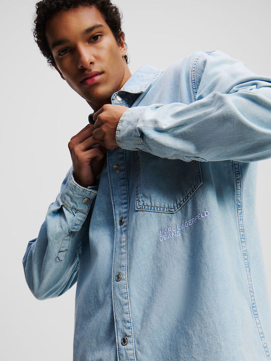 Μακρυμάνικo Τζιν Overshirt σε Κανονική Γραμμή Light Blue