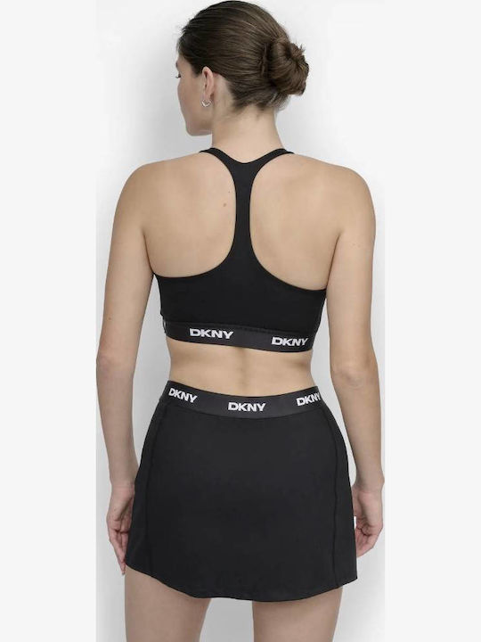 Dp5t1184-blk Dkny Logo Elastic Scoop Neck Racerback Bra Black Color