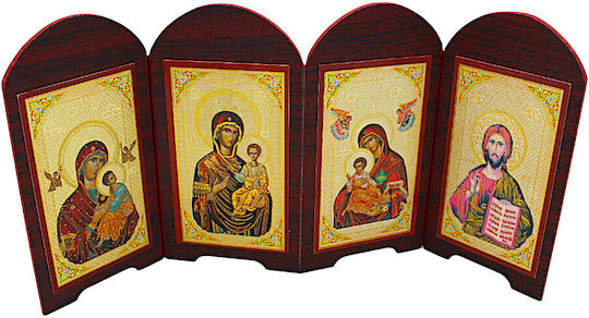 Vierteilige Ikone der Jungfrau Maria und Christus Holz 30x14cm 1ek68