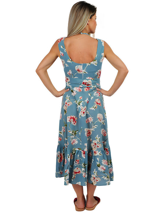 Summer Midi Dress with Ruffles Light Blue