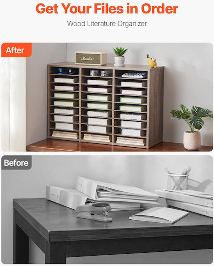 Vevor Wooden Literature Organizer 27 Διαμερισμάτων Αφαιρούμενα Ράφια Μαύρο-γκρι