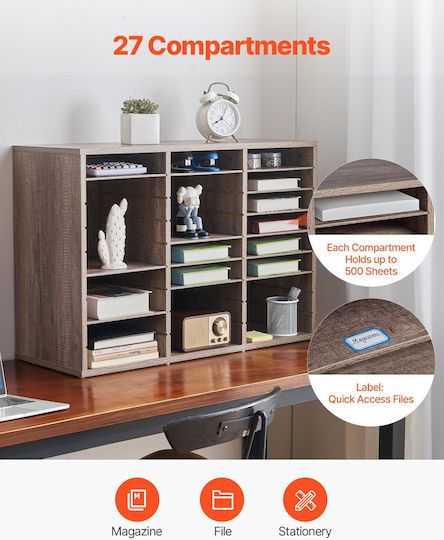 Vevor Wooden Literature Organizer 27 Διαμερισμάτων Αφαιρούμενα Ράφια Μαύρο-γκρι