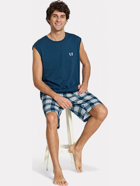 Мъжка пижама без ръкави Pijadore P синя Pjdr1819-2-blue