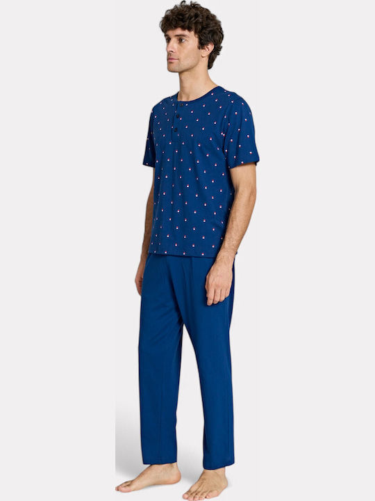 Men's Blue Print Pajamas Pijadore Pjdr1832-2-blue
