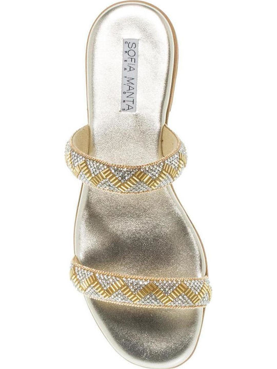 Leather Women's Flat Sandals in Gold Color