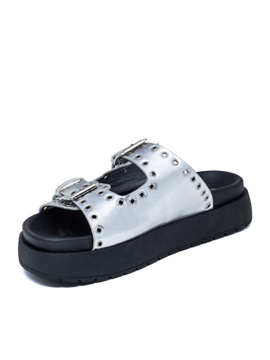 Flache Sandalen für Damen Flatforms in Silber Farbe