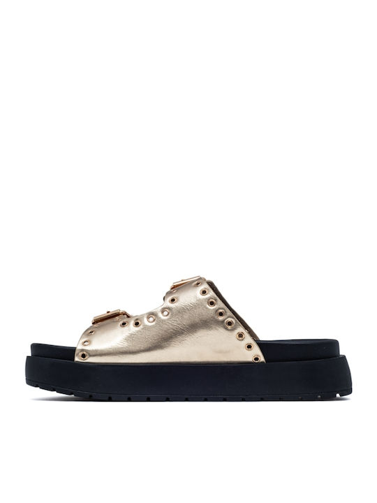 Flache Sandalen für Damen Flatforms in Gold Farbe