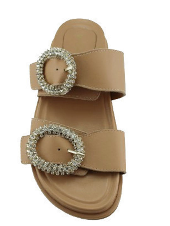 Leather Women's Flat Sandals in Pink Color