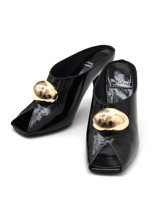 Mules aus Lackleder mit Hoch Absatz in Schwarz Farbe
