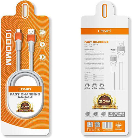 Ldnio Редовна USB 2.0 Кабел USB-C мъжки - USB-A мъжки 30W Сив 1м