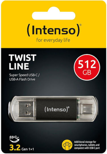 Intenso Twist Line 512GB USB 3.2 Stick με σύνδεση USB-C & USB-A Μαύρο