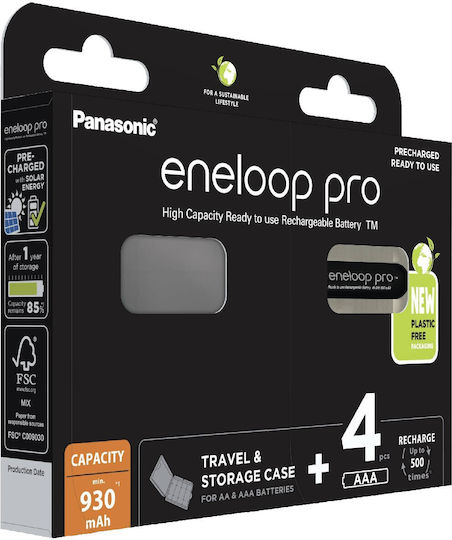 Panasonic Eneloop Pro with Battery Case Επαναφορτιζόμενες Μπαταρίες AAA Ni-MH 930mAh 1.2V 4τμχ