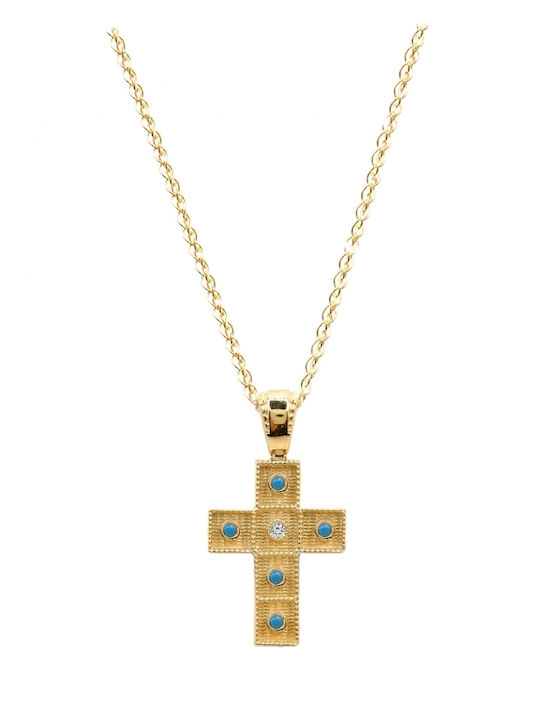 Art d or Women's Gold Cross 14K Double Sided with Chain