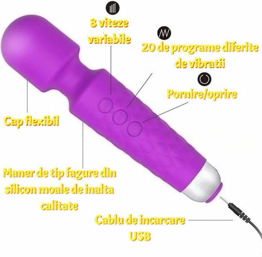 Vibrator pentru Stimulare Intimă Siks din Silicon 20 Programe de Vibrație 8 Niveluri de Viteză Rezistent la Apă Dimensiuni 20 X 4 Cm Mov