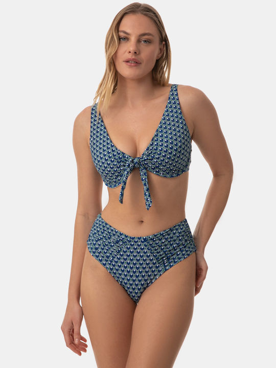 Bikini Slip Talie Înaltă Albastru