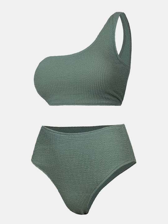 Ein-Schulter-Crinkle-Bikini-Set in Türkis