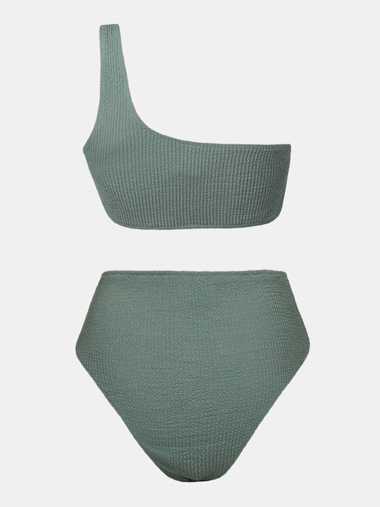 Ein-Schulter-Crinkle-Bikini-Set in Türkis
