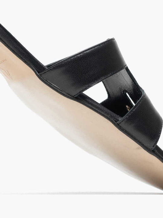 Leather Women's Flat Sandals in Black Color