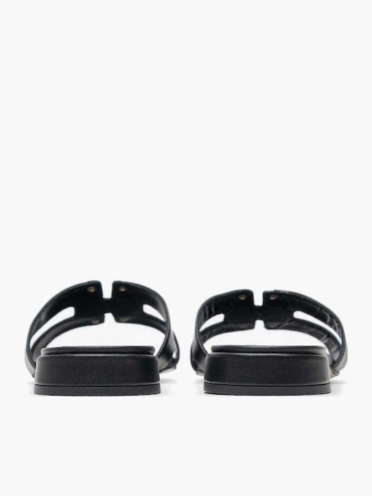 Leather Women's Flat Sandals in Black Color