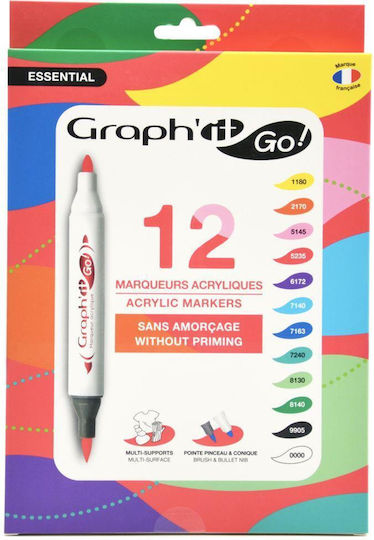 Graph' it Acrylic Markers Assorted Colors 12pcs