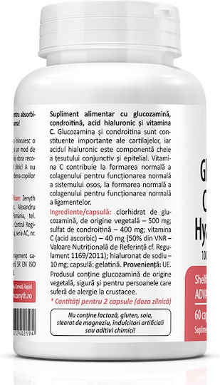 Zenyth Glucosamină Condroitină Acid Hialuronic 40mg Supliment Pentru Sănătatea Articulațiilor și Oaselor 60 Capsule