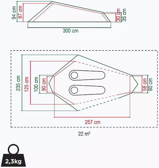 Coleman Cobra 2 Camping Tent Mountaineering Grey with Double Cloth 4 Seasons for 2 People Waterproof 3000mm 190x270x100cm