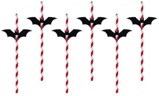 PartyDeco Halloween Νυχτερίδες Καλαμάκια Χάρτινα Κόκκινα 6τμχ