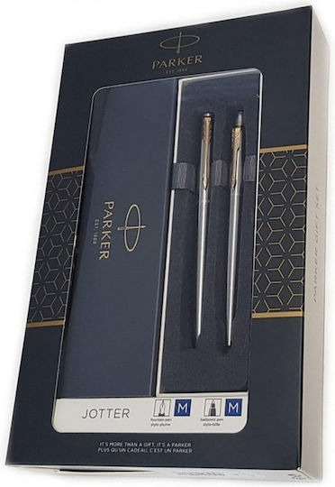 Jotter CR Duo Pen Set Ballpoint Medium with Fountain Pen Medium made of Steel Silver in a case