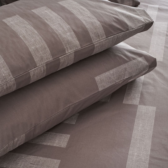 Charalambidis Textiles Tetris Μαξιλαροθήκη Oxford Καφέ 52x72εκ.