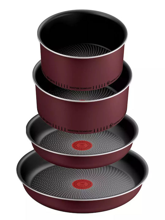 Tefal Ingenio Simply Cook Комплект Съдове За Готвене От Алуминий Бордо С Незалепващо Покритие 4 Части