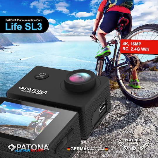 Patona Life SL4 3K Action Camera 4K Ultra HD Underwater (with Case) with Screen 2" and Wi-Fi Black