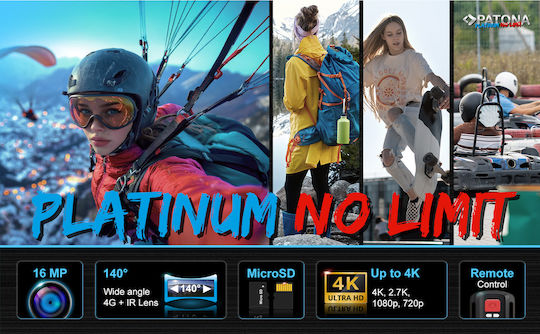 Patona Life SL4 3K Action Camera 4K Ultra HD Underwater (with Case) with Screen 2" and Wi-Fi Black