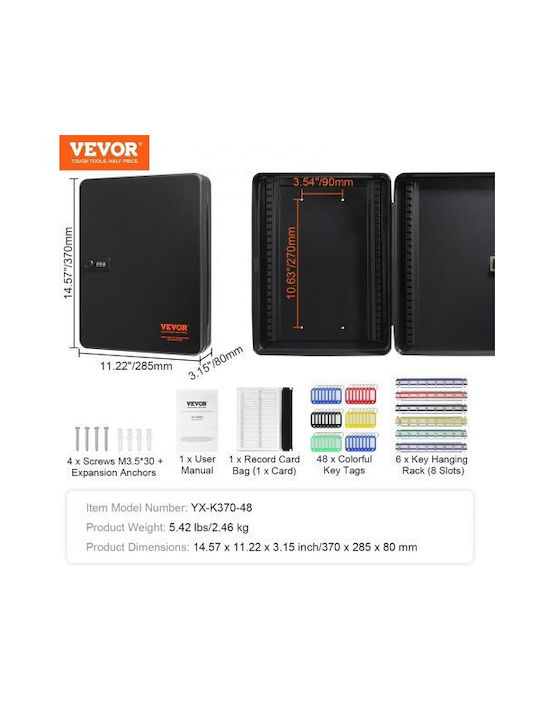Vevor Wall-mounted Combination Key Holder Metallic with Combination Dial 48 Hooks 37x28.5x8cm