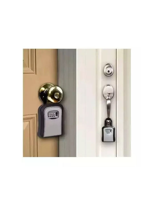 Wall-Mounted Combination Key Holder Metallic with Combination Dial 5 Hooks 9.5x3.4x11.6cm