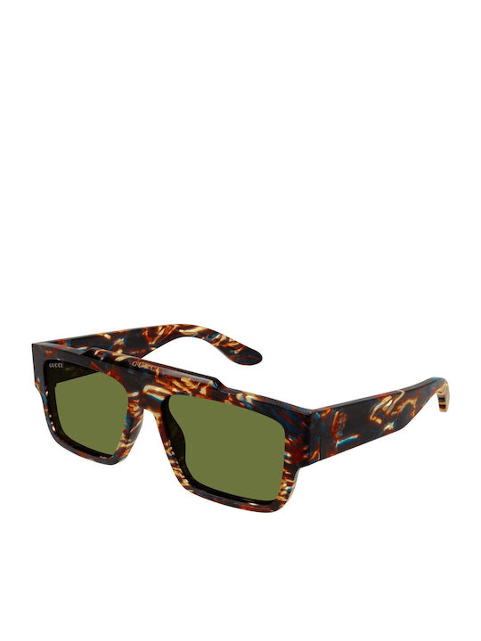 Gucci Men's Sunglasses with Brown Tartaruga Plastic Frame and Green Lens GG1460S 002