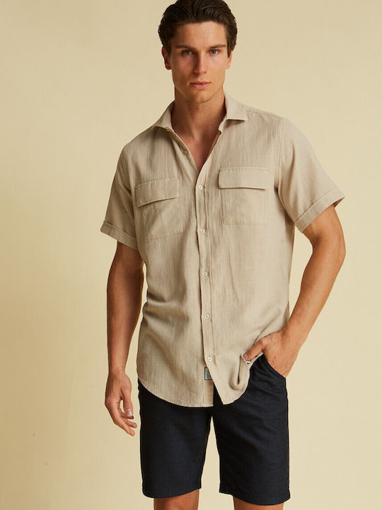 Short-sleeved Cotton Shirt Beige